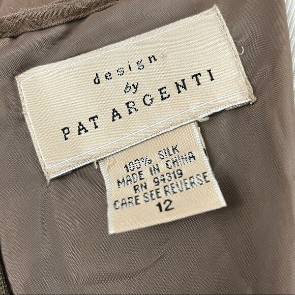 Vintage 90’s Pat Argenti Silk Neutral Colorblock Midi Dress M - Picture 7 of 8